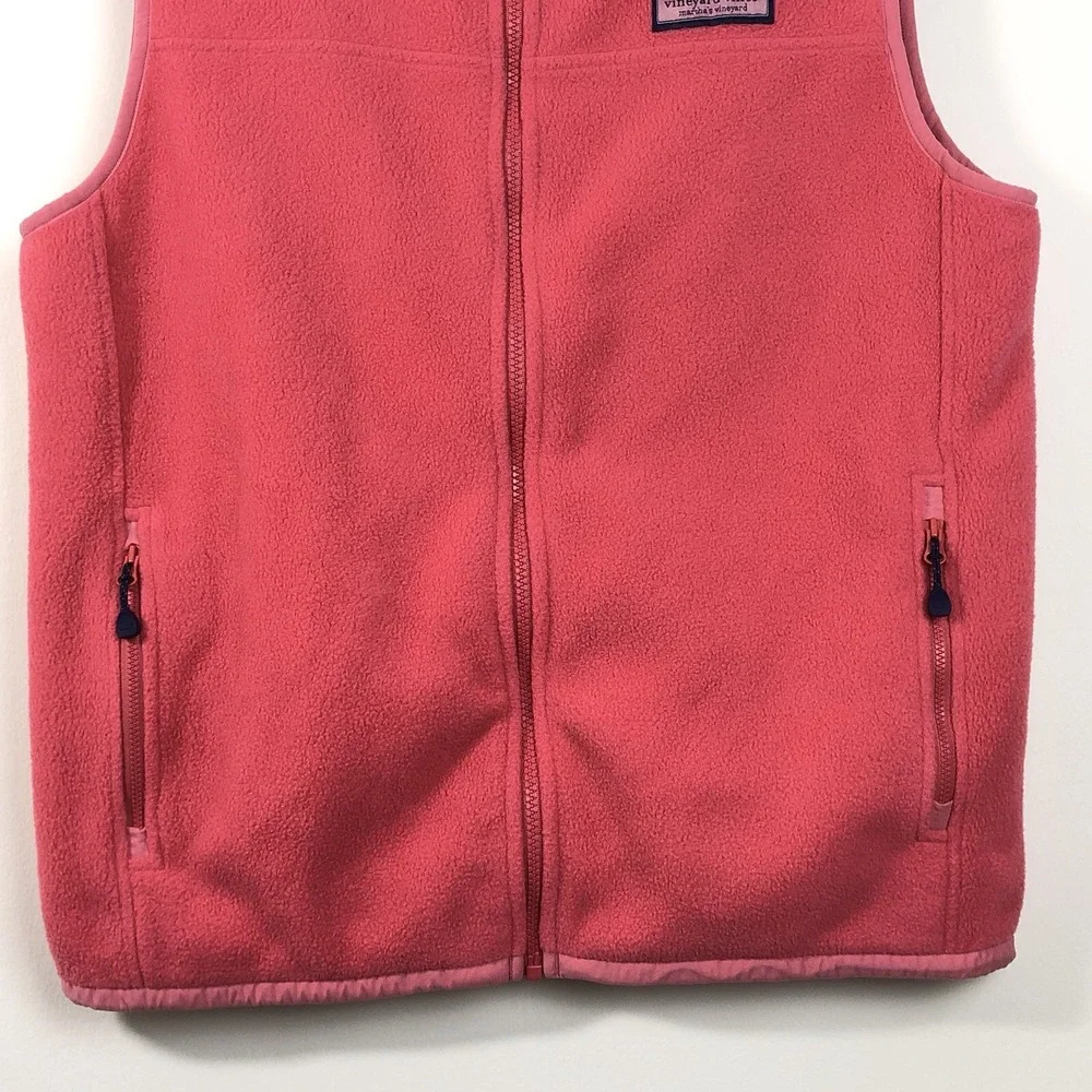 Vineyard Vines Shep Mens Fleece Full Zip Vest Size M Coral Pink Jetty Red